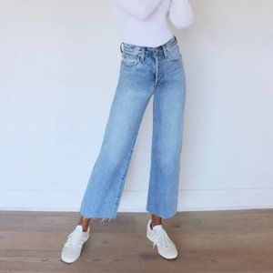 Aritzia Denim Forum Farrah High Rise Wide Leg Raw Hem Jean